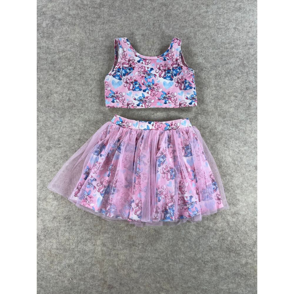 Calluna Disney Stitch and Angel Cropped Tank and Tulle Skort Set Size 4